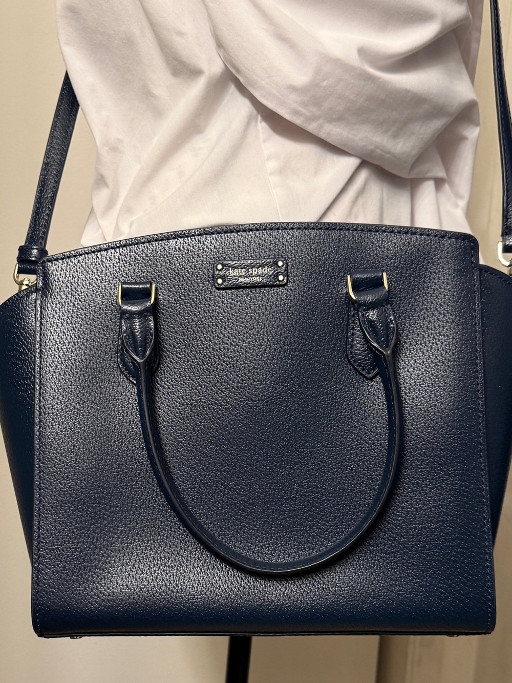 kate spade Navy Blue Pebbled Leather Satchel with Crossbody Strap